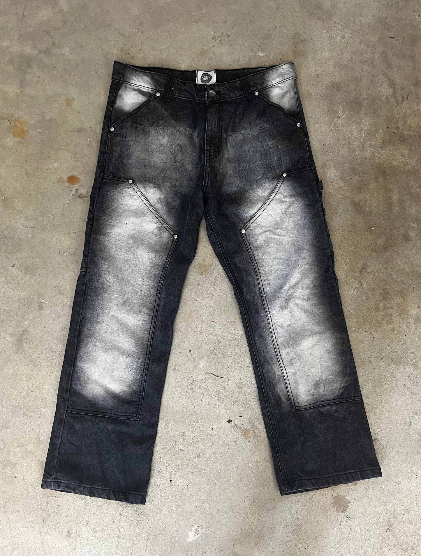 Gray Double Knee Washed Denim